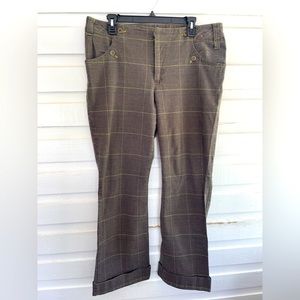 Cato Brown Tan Green Pinstripe Plaid Pants Size 16